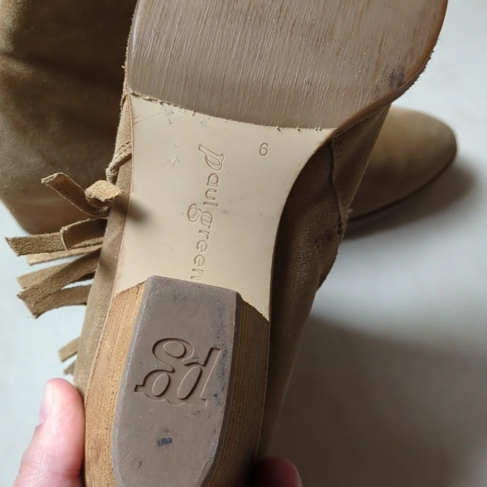 Paul Green Boho Western Fringe Suede Leather Ankle Almond Toe boots US 8.5